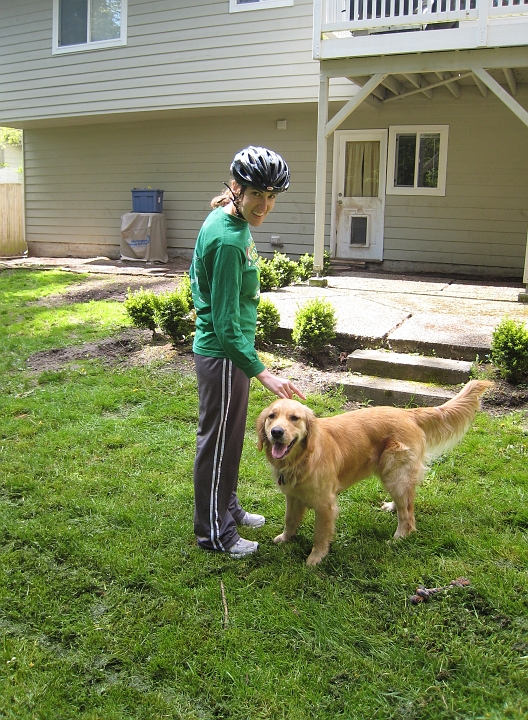 IMG_2461.JPG - Springtime is yard-time for Zoe (note recently-mowed grass) and bike-time for Merrie.